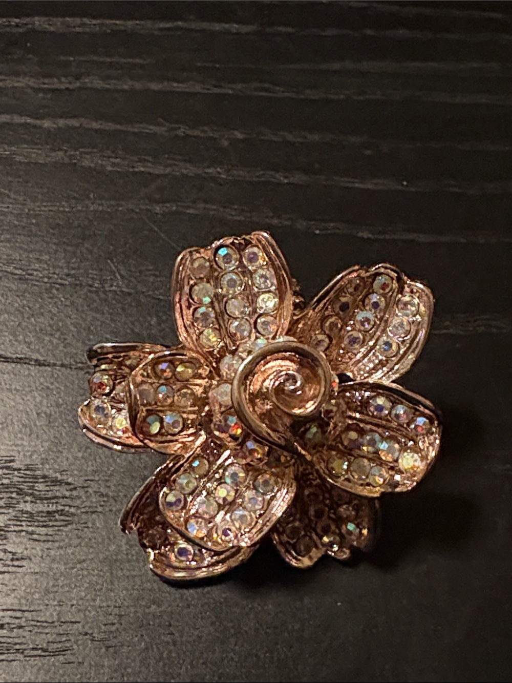 Rose Gold Adjustable Crystal Flower Ring - Women Jewelry J36